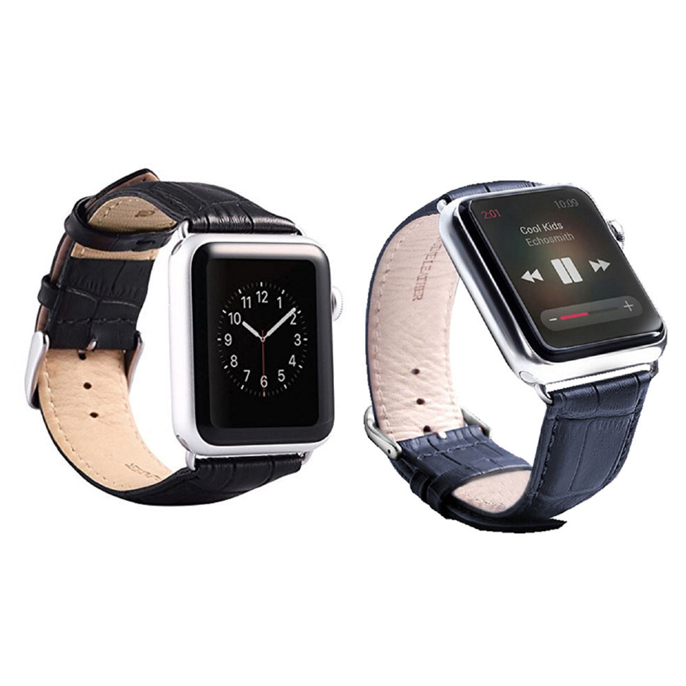 Photos - Watch Strap Waloo Crocodile Leather Band for Apple Watch  - Croc-2PK-38mm-Black/Navy CROC-2PK-38MM-BLACK/NAVY(2-Pack)