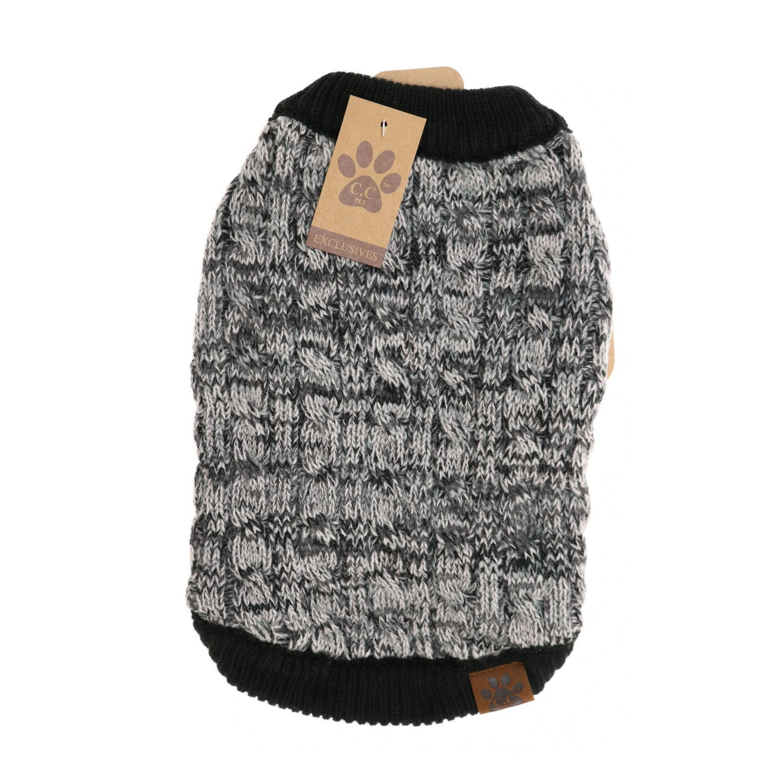 Photos - Dog Clothing Private Label C.C Cable Knit Puppy Dog Sweater - Black/White Multi Tone 