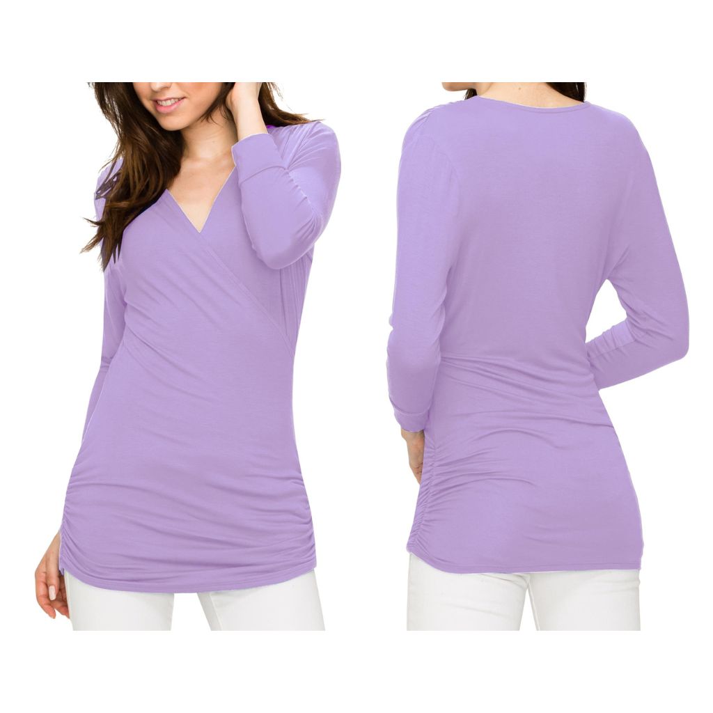 Women's 3/4-Sleeve Cross Front Wrapped V-Neck Top - X-Large - Lilac