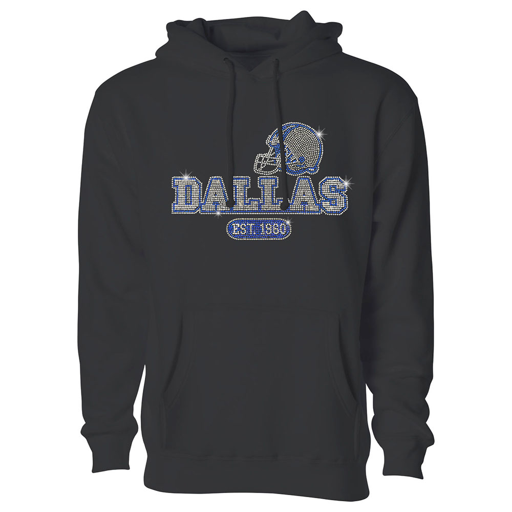 Women's Awesome Football Rhinestone Bling Pullover Hoodie - Dallas - Black / 2XL