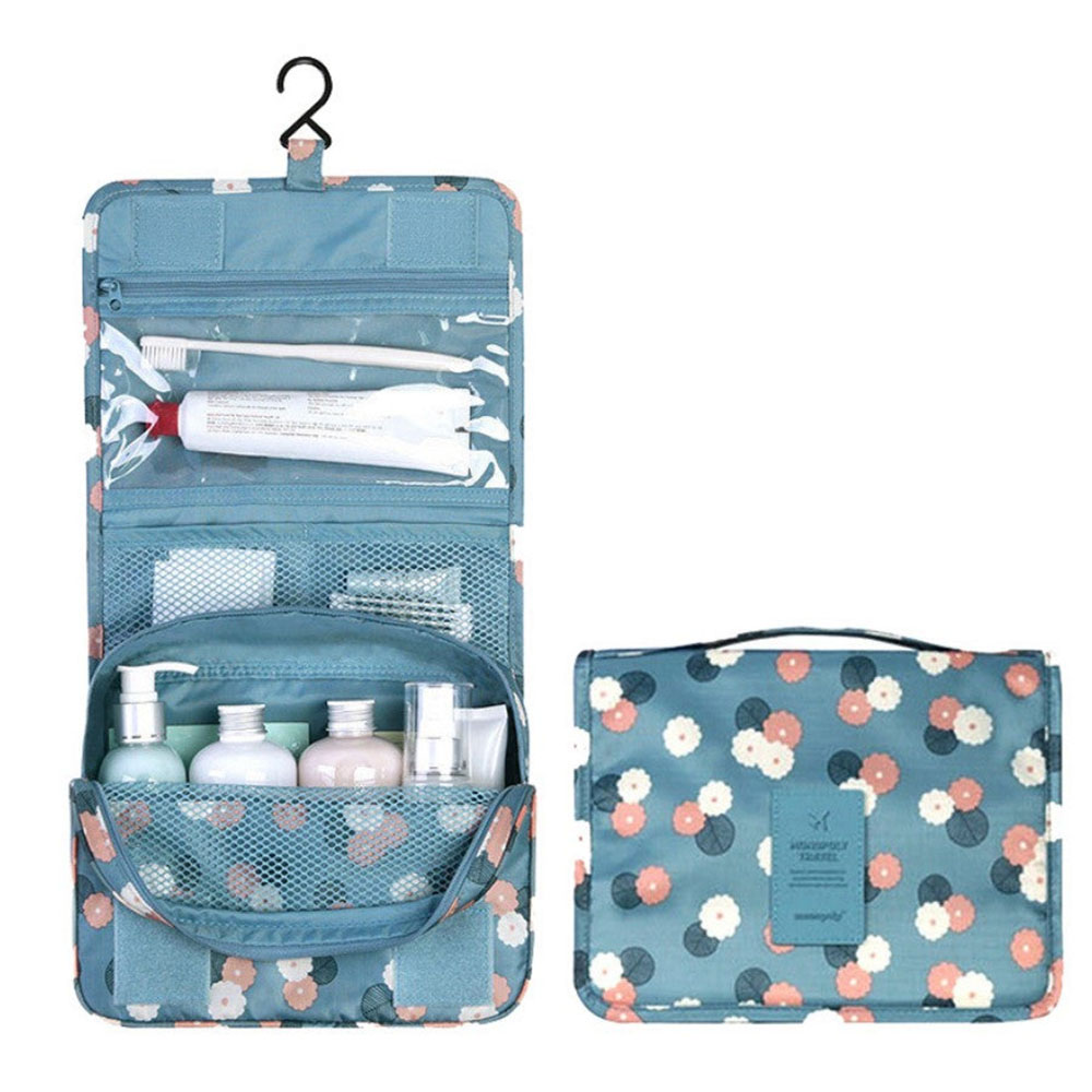 Photos - Cosmetic Bag Private Label Hangable  - Blue Flower HANGABLEBLUEFLOWER