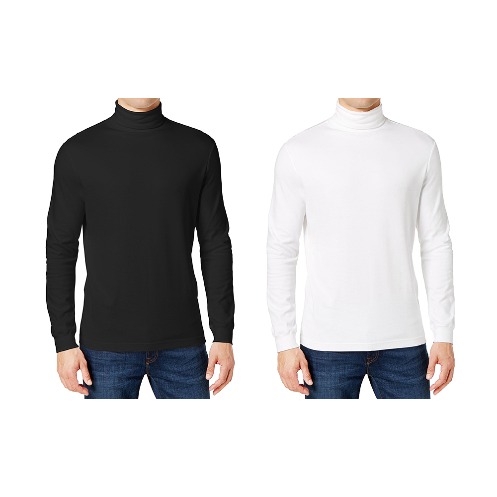 Men's Long Sleeve Turtle Neck T-Shirt (2-Pack) - Black & White - Small