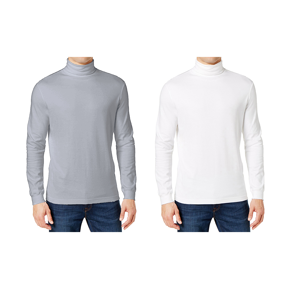Men's Long Sleeve Turtle Neck T-Shirt (2-Pack) - Heather Grey & White - X-Large