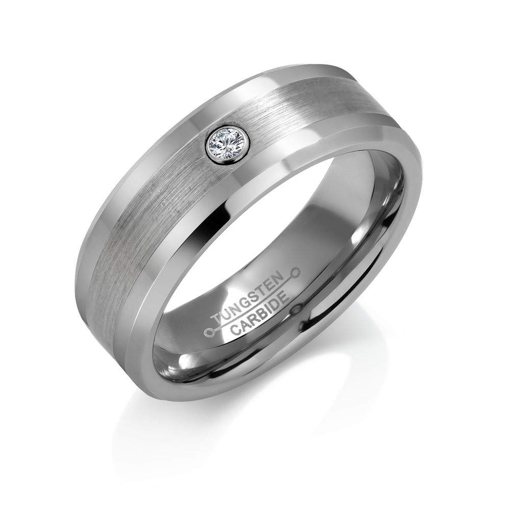 Photos - Ring Private Label Azury 8mm Tungsten Carbide Unisex Band  - CZ STYLE SIZE