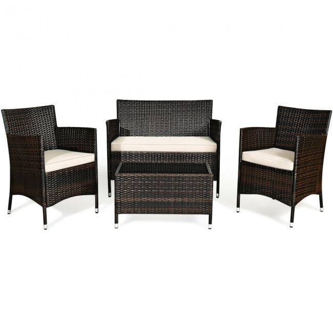 Photos - Garden Furniture Costway Rattan Outdoor 4-Piece Patio Furniture Set - Beige HW63214 