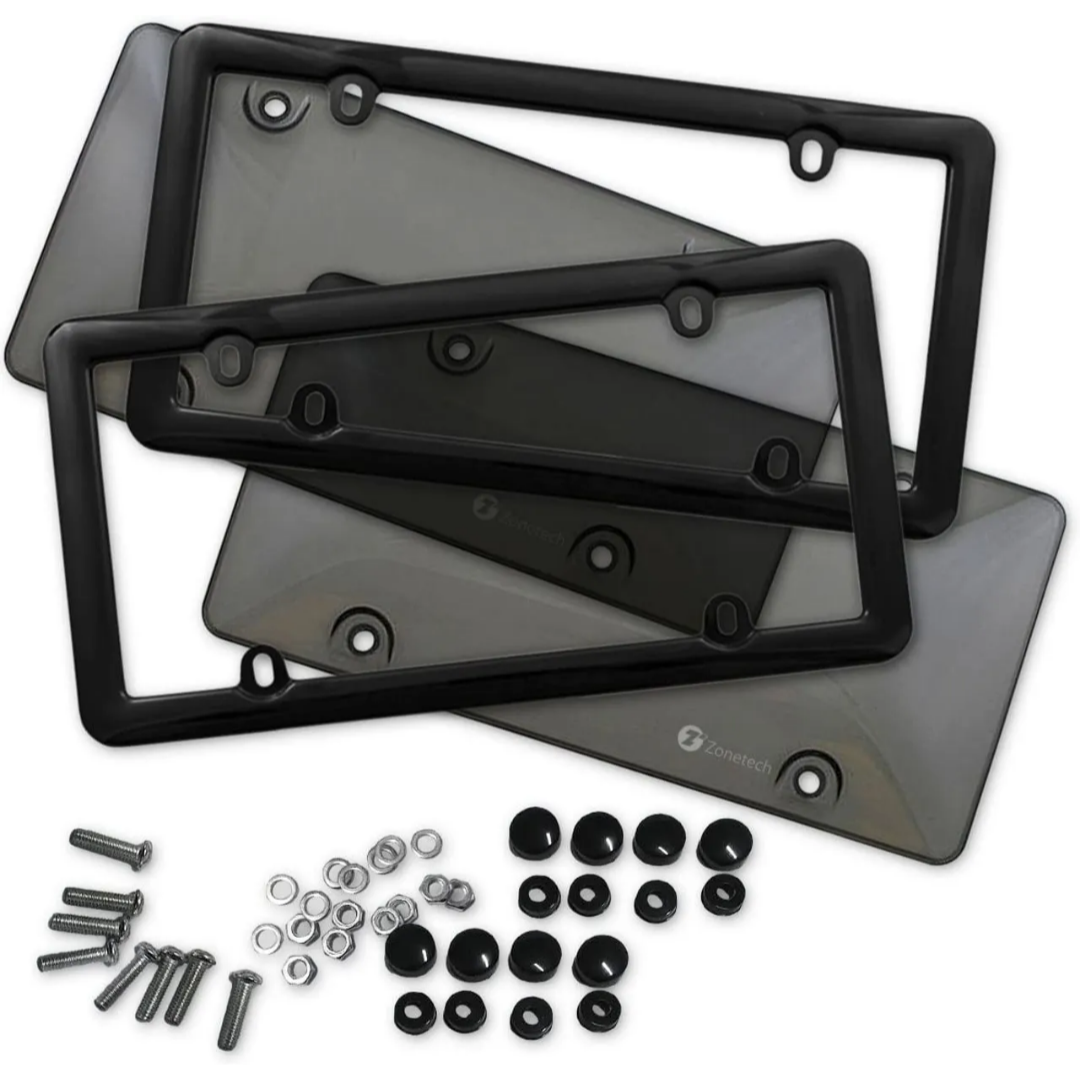 Zone Tech® Clear Smoked License Plate Cover and Frame - 2-pk Clear smoked plate cover and frame