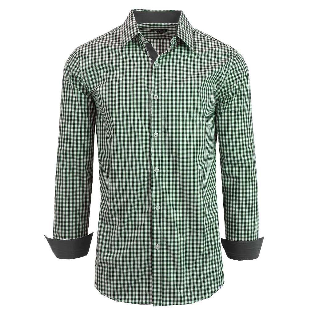 Men's Long Sleeve Slim-Fitting Gingham Pattern Dress Shirt - 3X-Large - Hunter Green Gingham