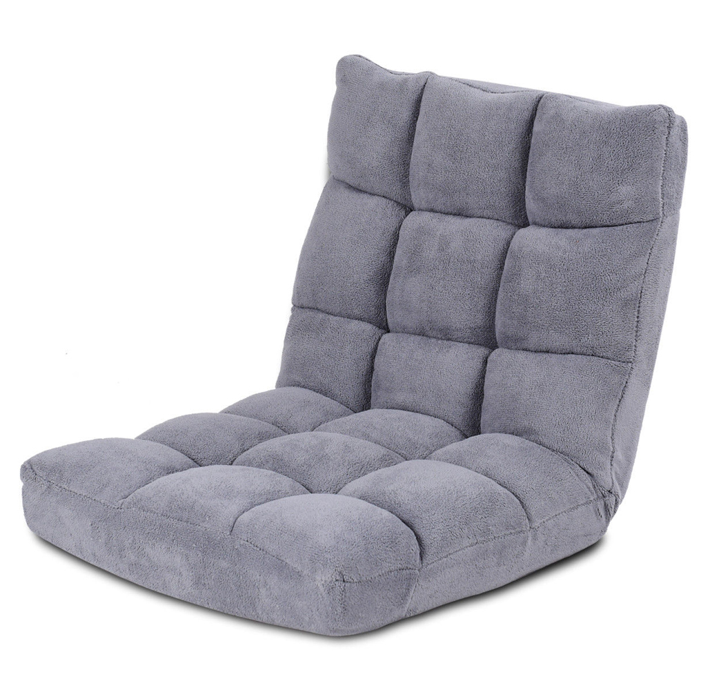 Photos - Chair Costway Adjustable 14-Position Microsuede Floor  - Gray HW57991GR-UNT 