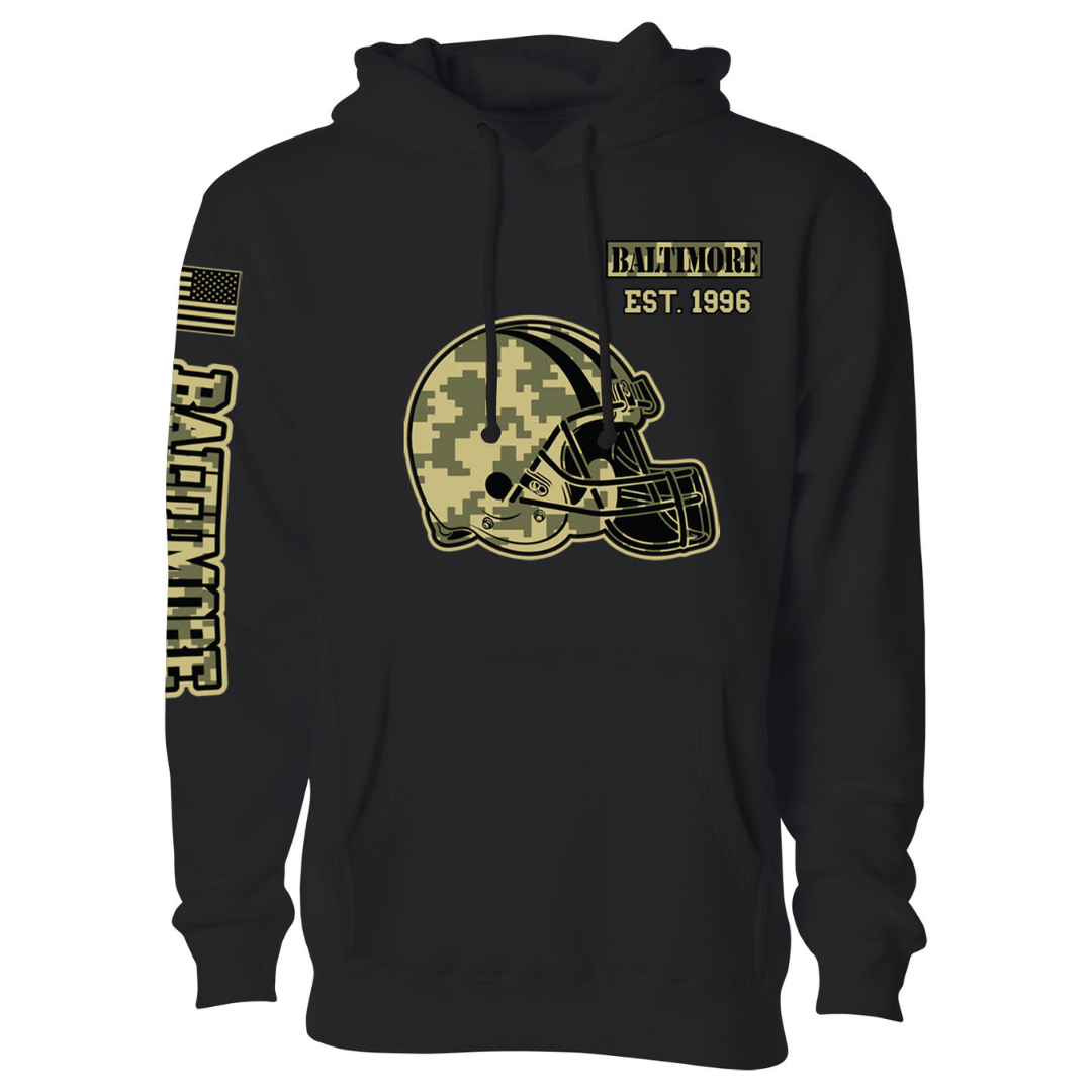 Women's Ultimate Black Camo Football Pullover Hoodie - Baltimore - Black / L