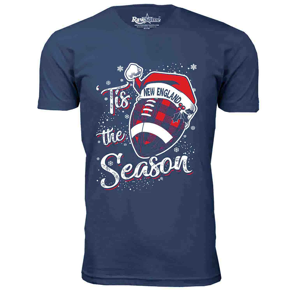 Men's 'Tis the Season' Football T-Shirt - New England - Navy / 3XL