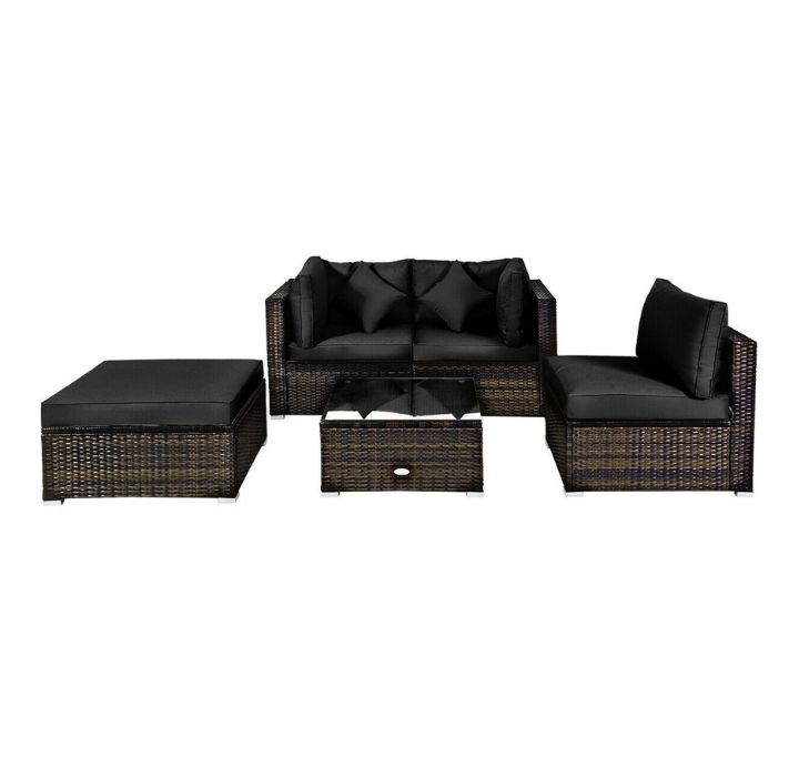 Photos - Garden Furniture Costway Rattan 5-Piece Conversation Sectional Set - Black HW66868BK+ 