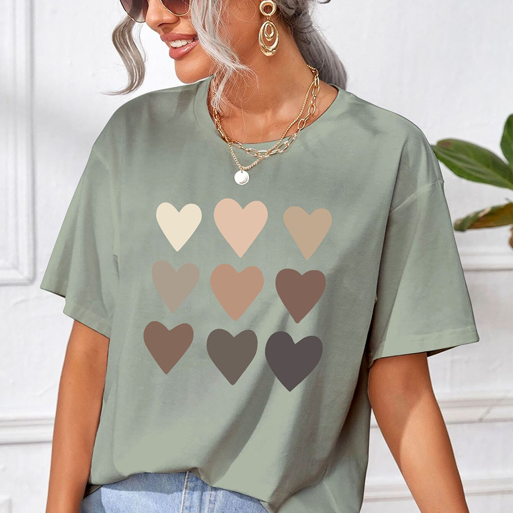 Women's Oversized Valentine's Day T-Shirts - Nine Brown Hearts - Sage / M