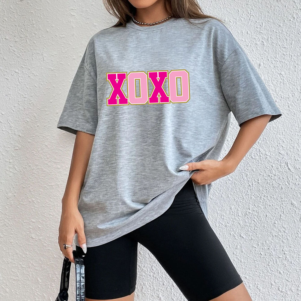 Women's Oversized Valentine's Day T-Shirts - Pink XOXO - H.Grey / 2XL