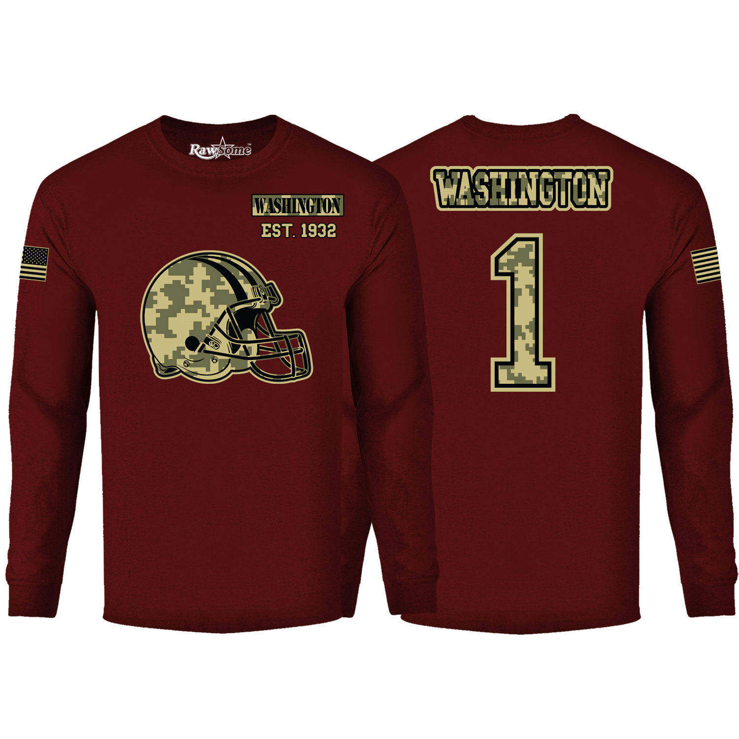 Men's Ultimate Camo Football Long Sleeve Shirt - Washington - Burgundy / M