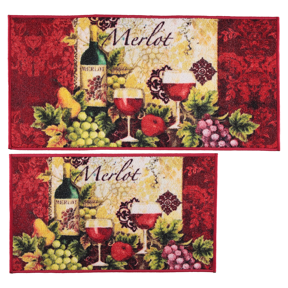 Non-Slip Rugs for Kitchen or Entryway (Set of 2) - Merlot