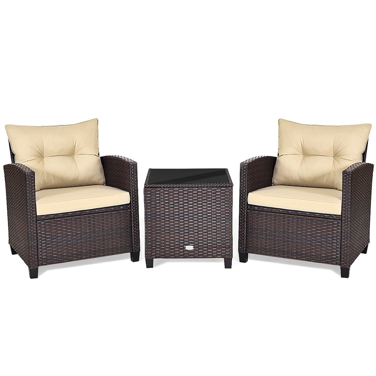 Photos - Garden Furniture Costway 3-Piece Rattan Patio Furniture Set with Large Cushions - Furniture Set 3PCS-Beige HW63759 