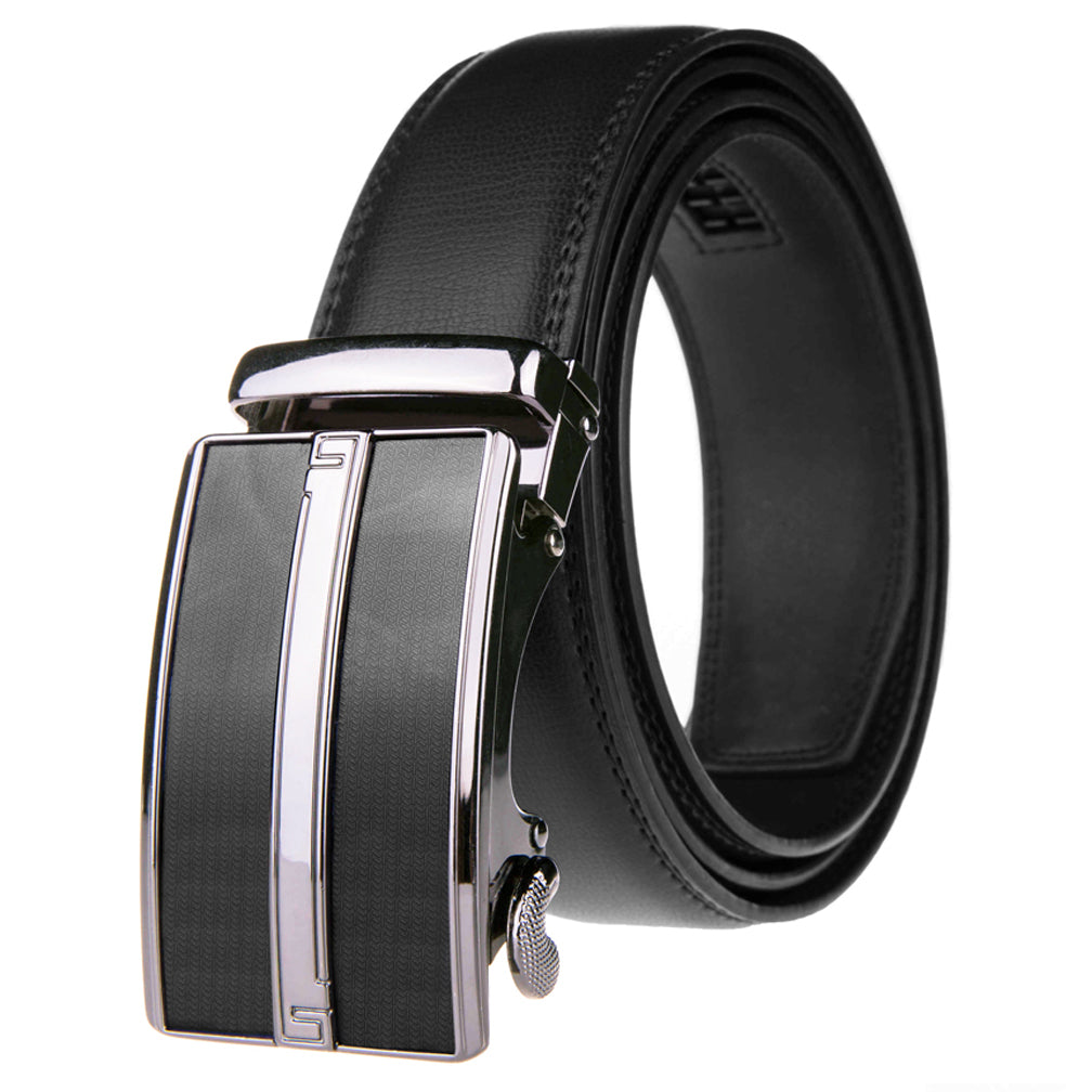 Photos - Belt DAILYHAUTE Men's Stripe Buckle Adjustable Ratchet  - BLACK / MEDIUM(36