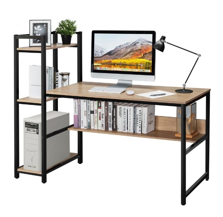 Photos - Office Desk Costway Multifunctional Computer Desk with 4-Tier Storage Shelves - Natura 