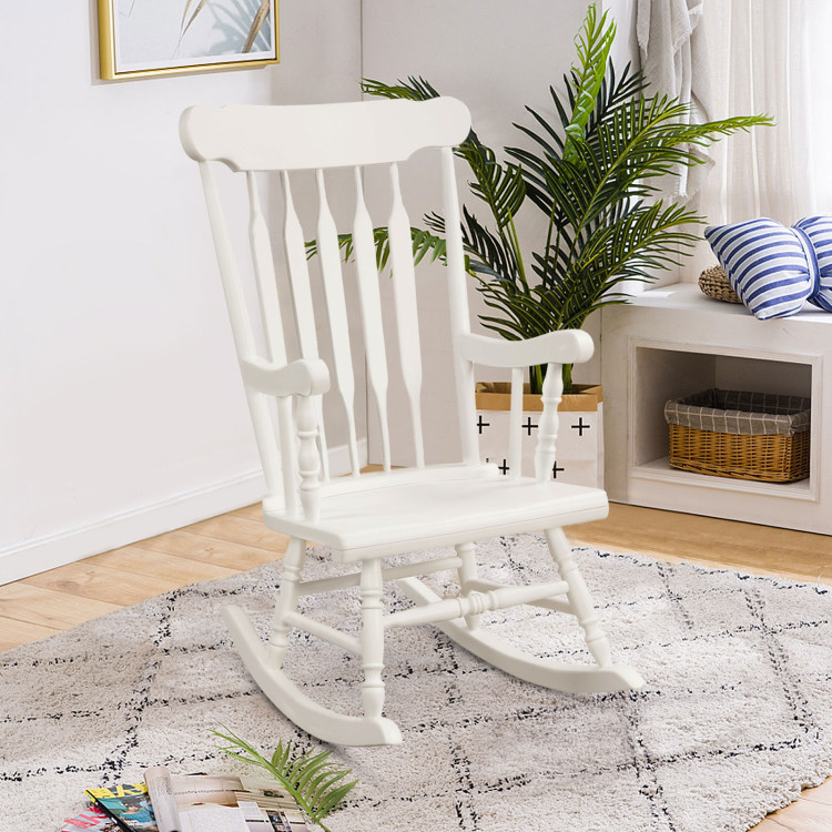 Photos - Chair Costway Wood Rocking  with Glossy Finish  - Rocking  WH 2HW64492WH (Set of 2)