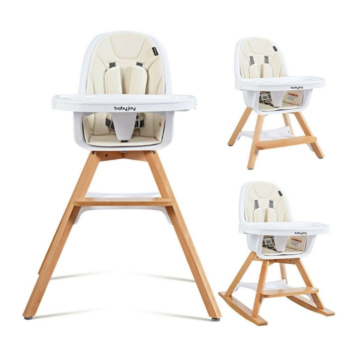 Photos - Car Seat Costway Goplus Wooden Convertible 3-in-1 High Chair - Beige BB5581BE 