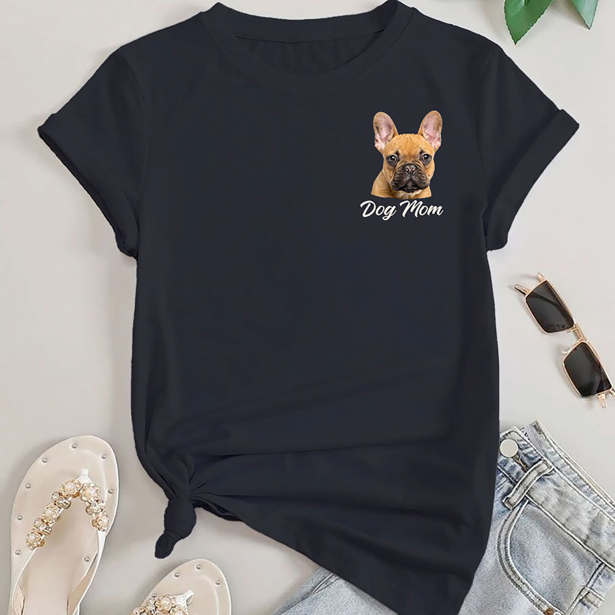 Women's 'Dog Mom' by Breed T-Shirt - French Bulldog - Black / S