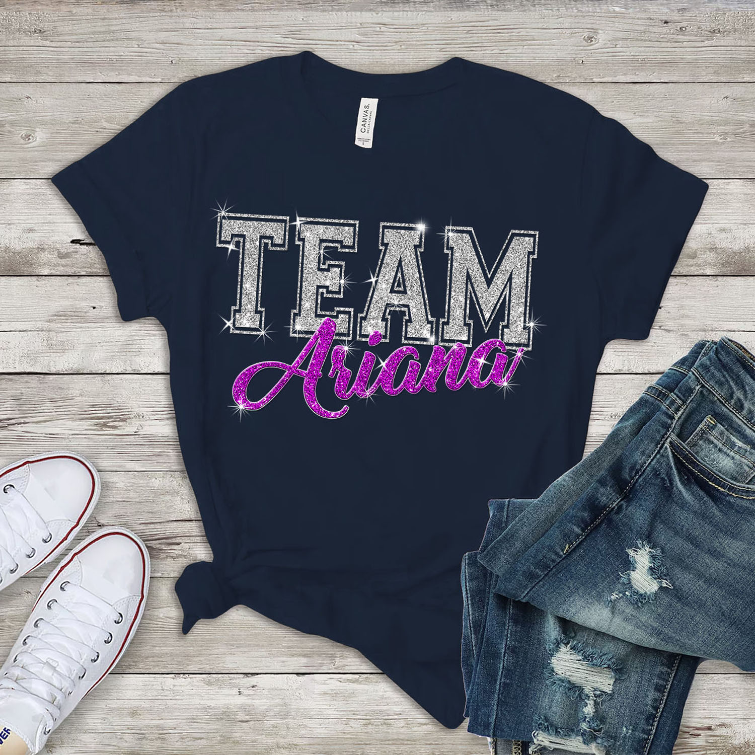 Women's 'Team Ariana' Fashion T-Shirt - Team Ariana - Navy-Bling Prt / XL