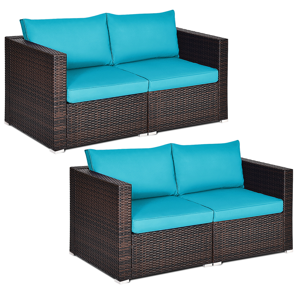 Photos - Garden Furniture Costway Rattan Outdoor 4-Piece Patio Sofa Set - Turquoise 2*HW63871TU+ 