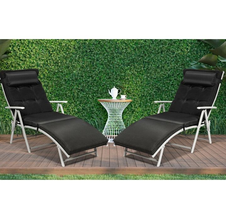 Photos - Garden Furniture Goplus Folding Chaise Lounge Chairs with Cushions  - Black 2*HW6(Set of 2)