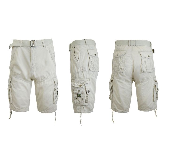 Men's Distressed Vintage Belted Cargo Utility Shorts - Stone - 40