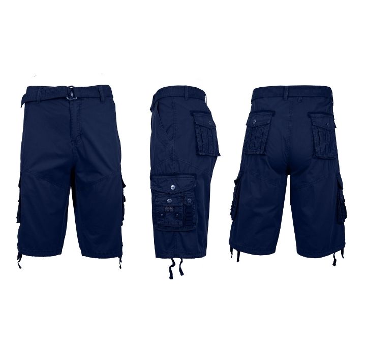 Men's Distressed Vintage Belted Cargo Utility Shorts - Navy - 30