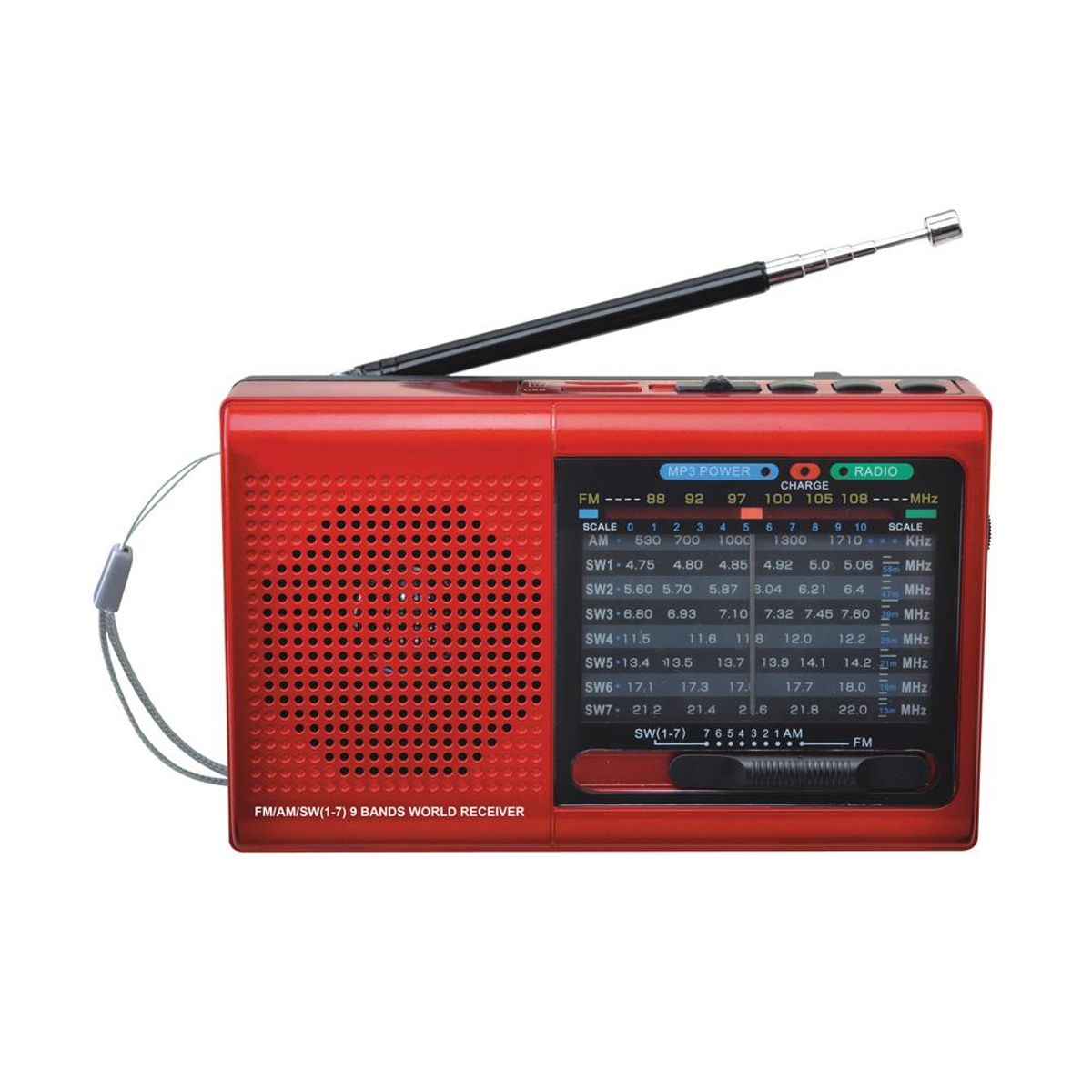Photos - Radio / Table Clock SuperSonic SuperSonic® 9-Band Radio with Bluetooth - Red SC-1080BT RED