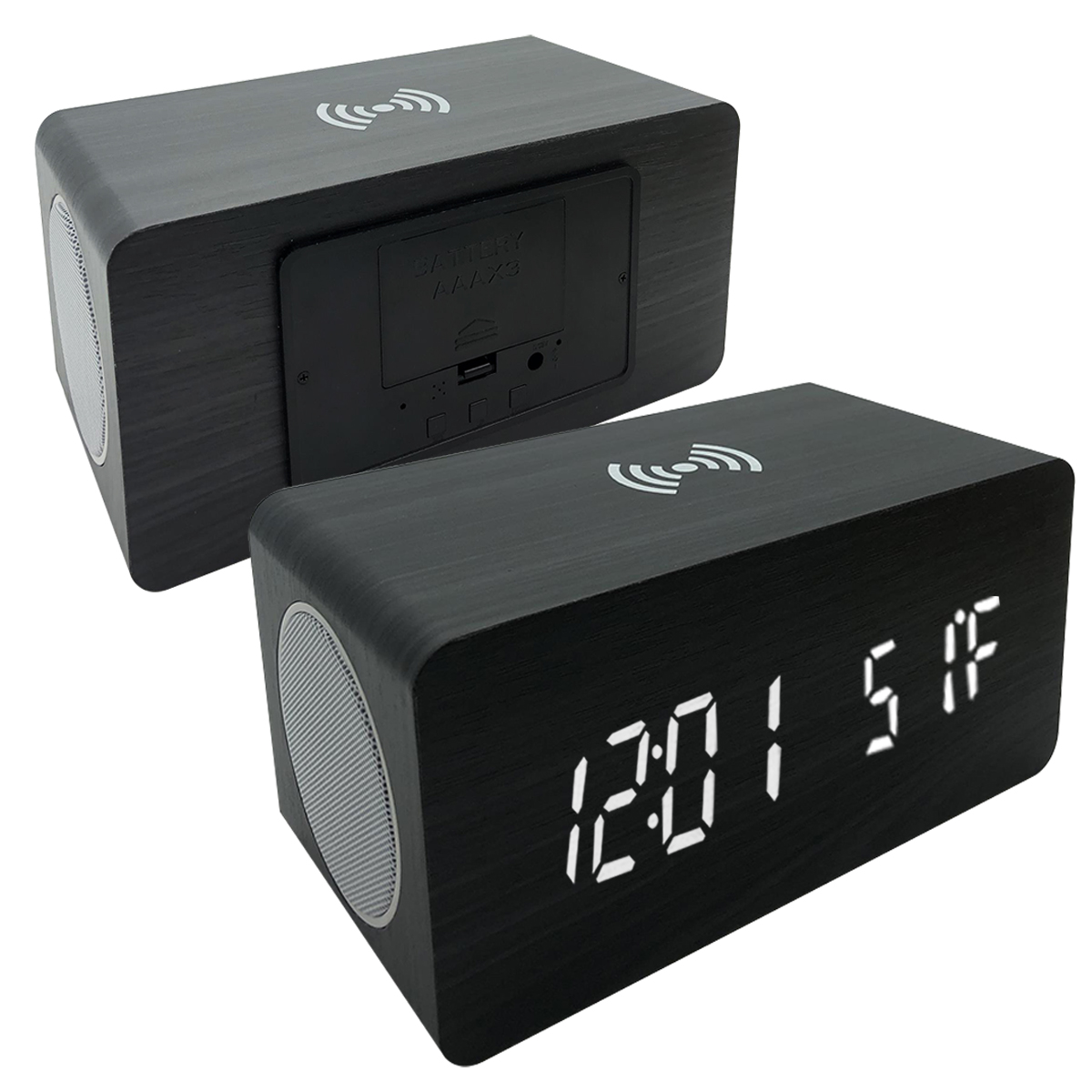 Photos - Radio / Table Clock Private Label Zummy Wood Digital LED Alarm Clock with Qi Charger - Black Z
