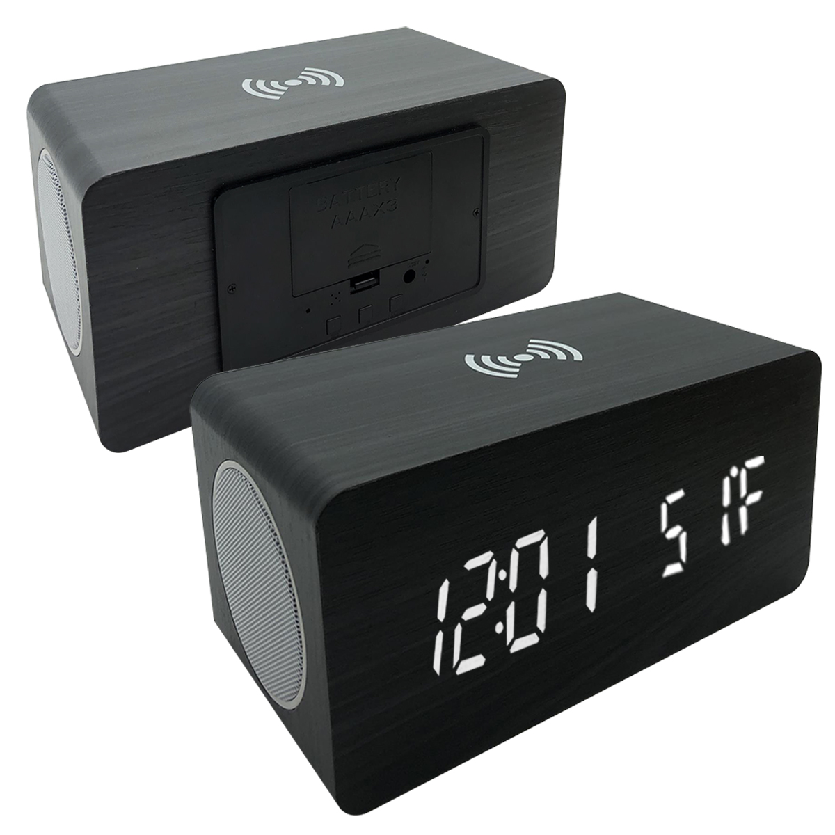 Photos - Radio / Clock Private Label Zummy Wood Digital LED Alarm Clock with Qi Charger - Black ZTWC034BK
