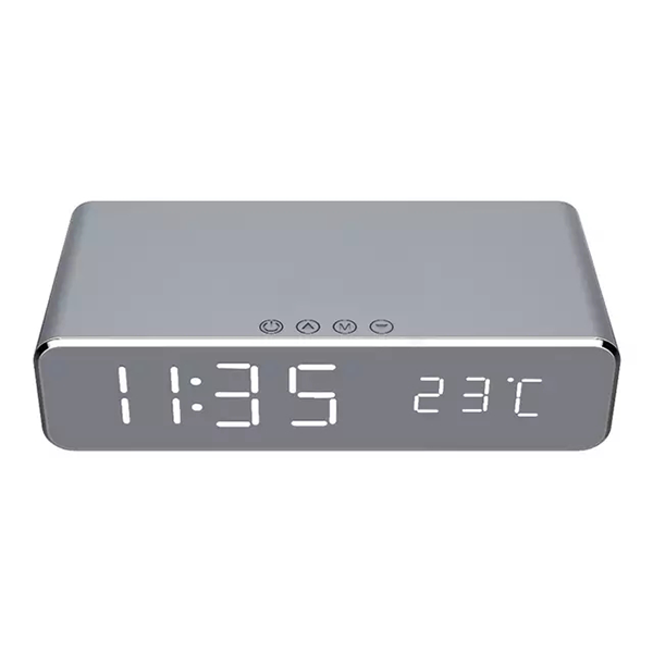 Photos - Radio / Table Clock Private Label LED Alarm Clock with Wireless Charger and USB Port - Silver