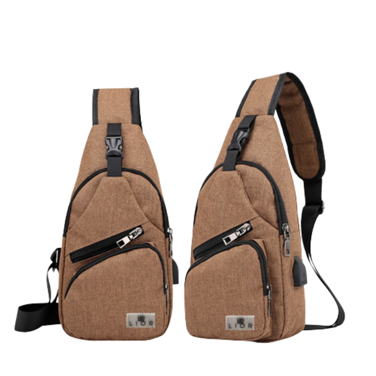 Lior™ Shoulder Crossbody Backpack with USB Cable - Brown