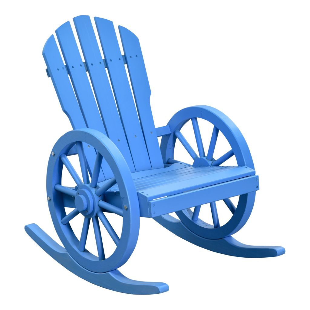 Photos - Garden Furniture Outsunny Rustic Wood Adirondack Patio Rocking Chair - Blue 84A-126BU 