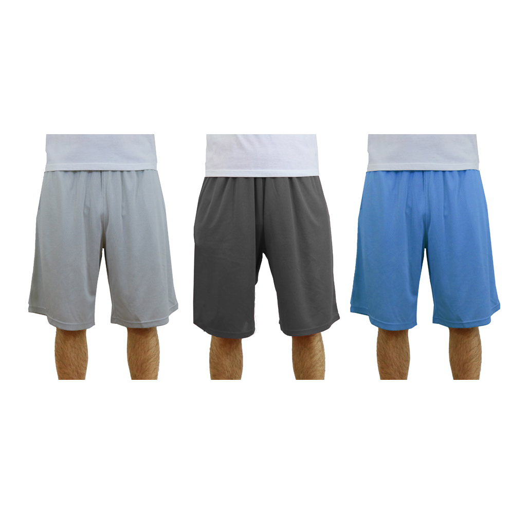 Men’s Moisture Wicking Active Mesh Shorts (3-Pack) - Silver - Charcoal - Light Blue - LG