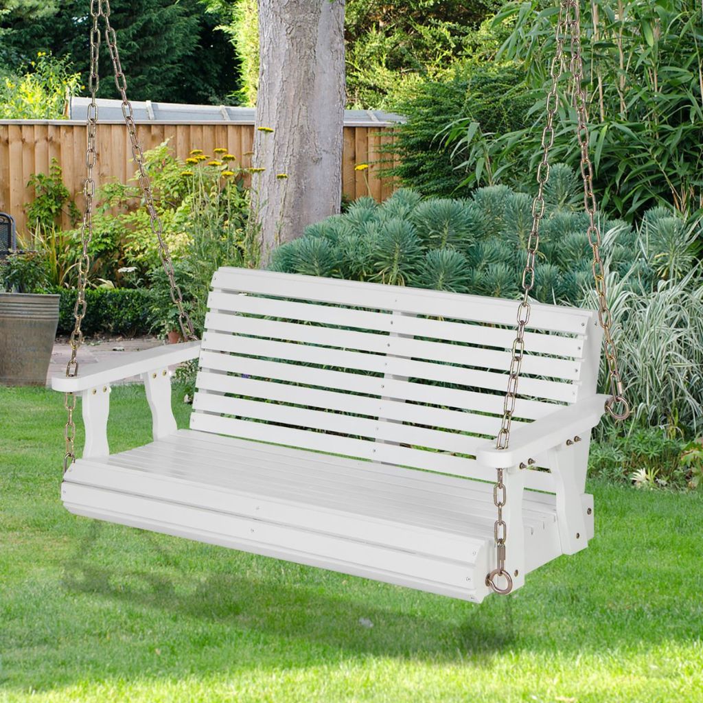 Photos - Garden Furniture Goplus 2-Person Outdoor Patio Wooden Hanging Porch Swing Bench - White NP1