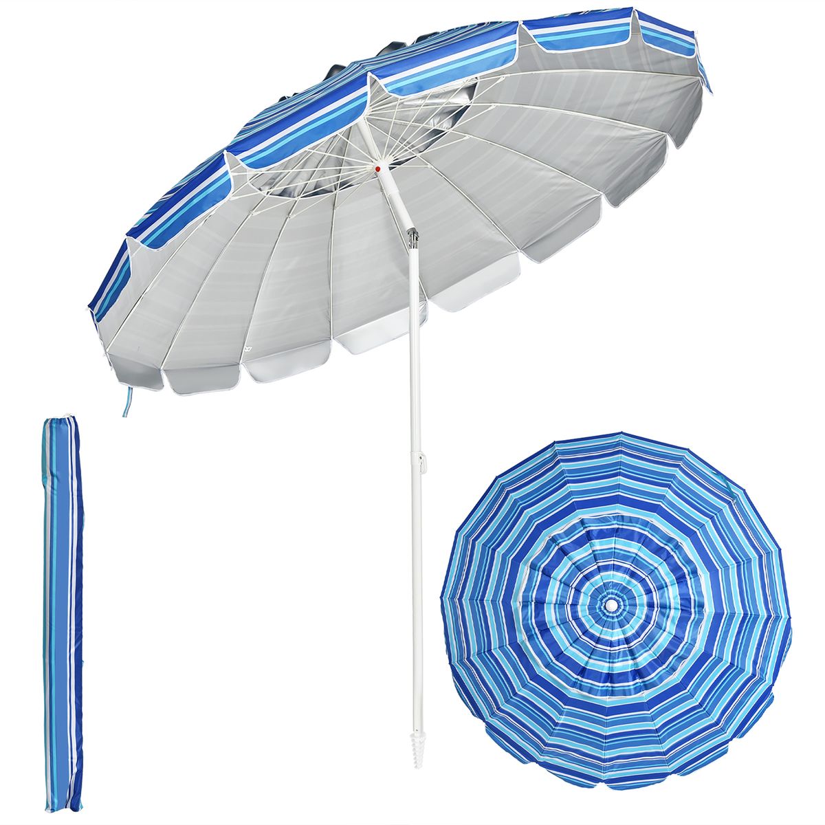 Photos - Garden Furniture Goplus 8-Foot Portable Beach Umbrella with Sand Anchor and Tilt Mechanism