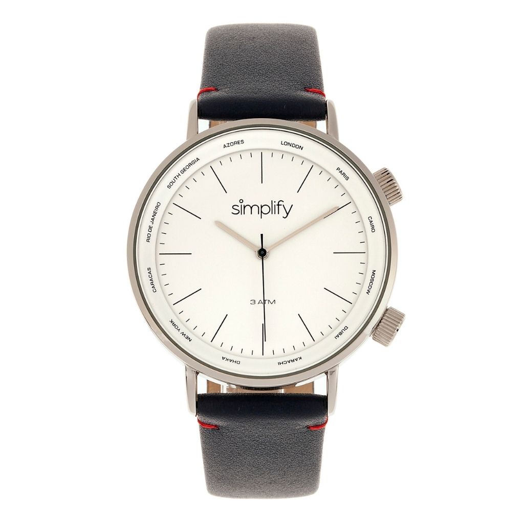 Photos - Wrist Watch Simplify Simplify® The 3300 Leather-Band Watch - Navy / White SIM3302