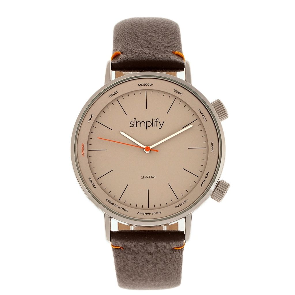 Photos - Wrist Watch Simplify Simplify® The 3300 Leather-Band Watch - Dark Brown / Grey SIM3304