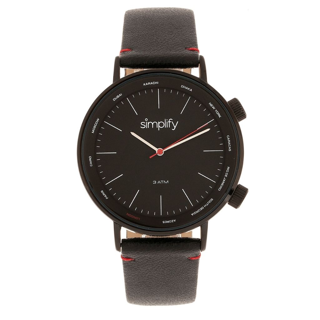 Simplify® The 3300 Leather-Band Watch - Black