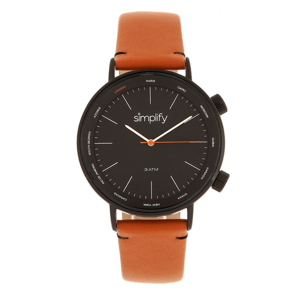 Simplify® The 3300 Leather-Band Watch - Orange / Black