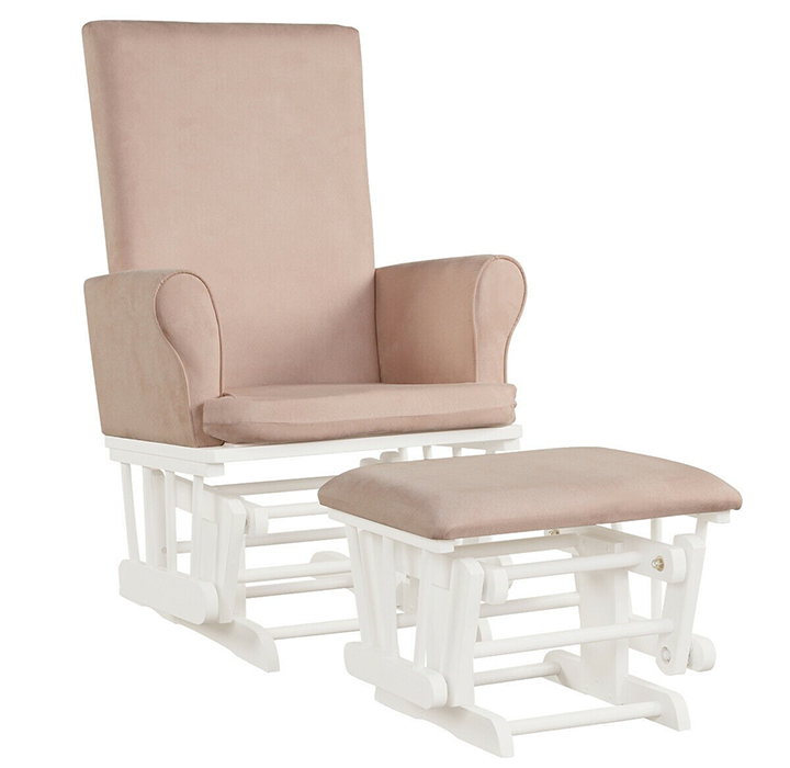 Photos - Rocking Chair Costway Wood Frame Cushioned  Glider & Ottoman Set - Pink HW6 