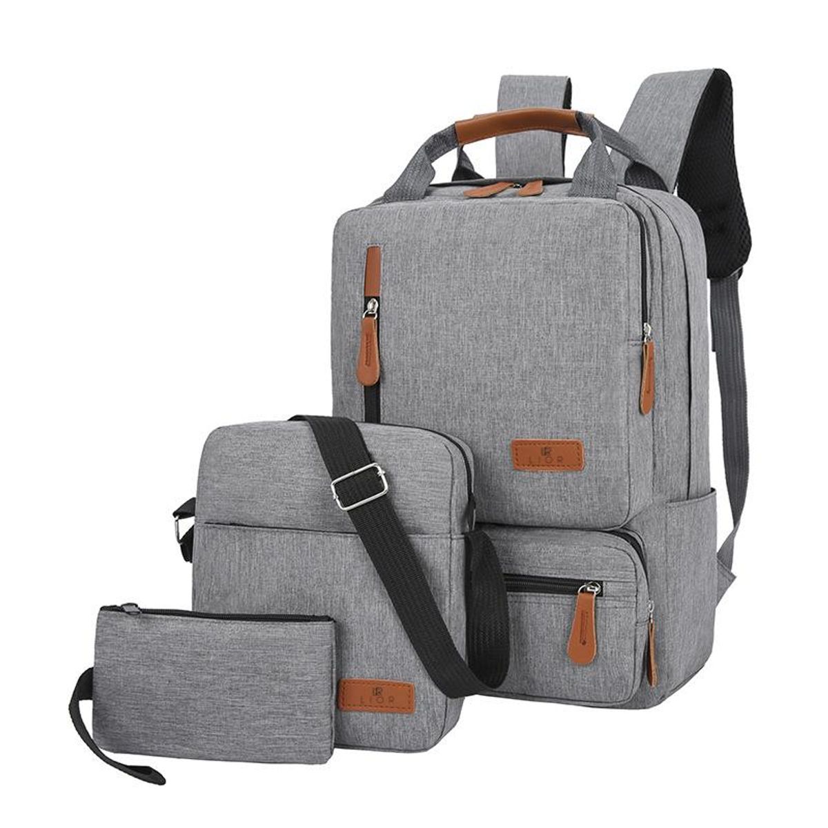 Photos - Backpack Private Label Lior  Set  - GREY BH-512-GREY(3-Piece)