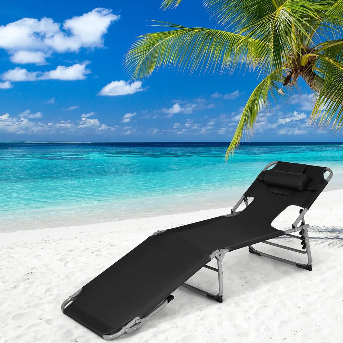 Photos - Garden Furniture Goplus Outdoor Beach Lounge Chair - Outdoor Beach Lounge Chair BK NP10025B