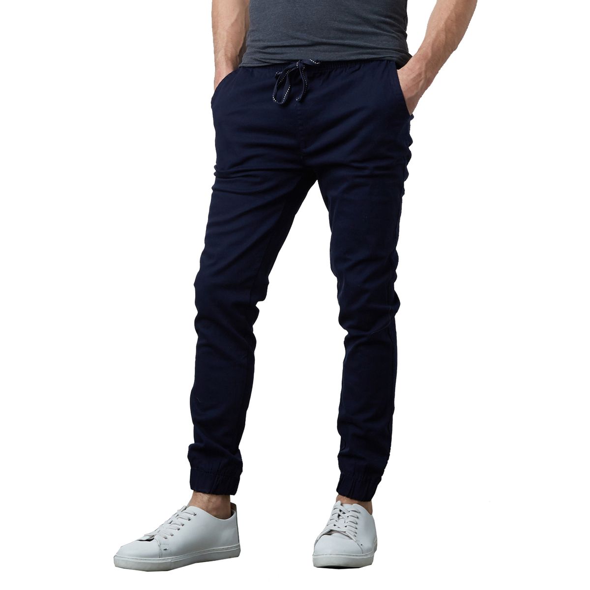 Men's Modern Cotton Stretch Twill Slim Fit Joggers - Navy - Large