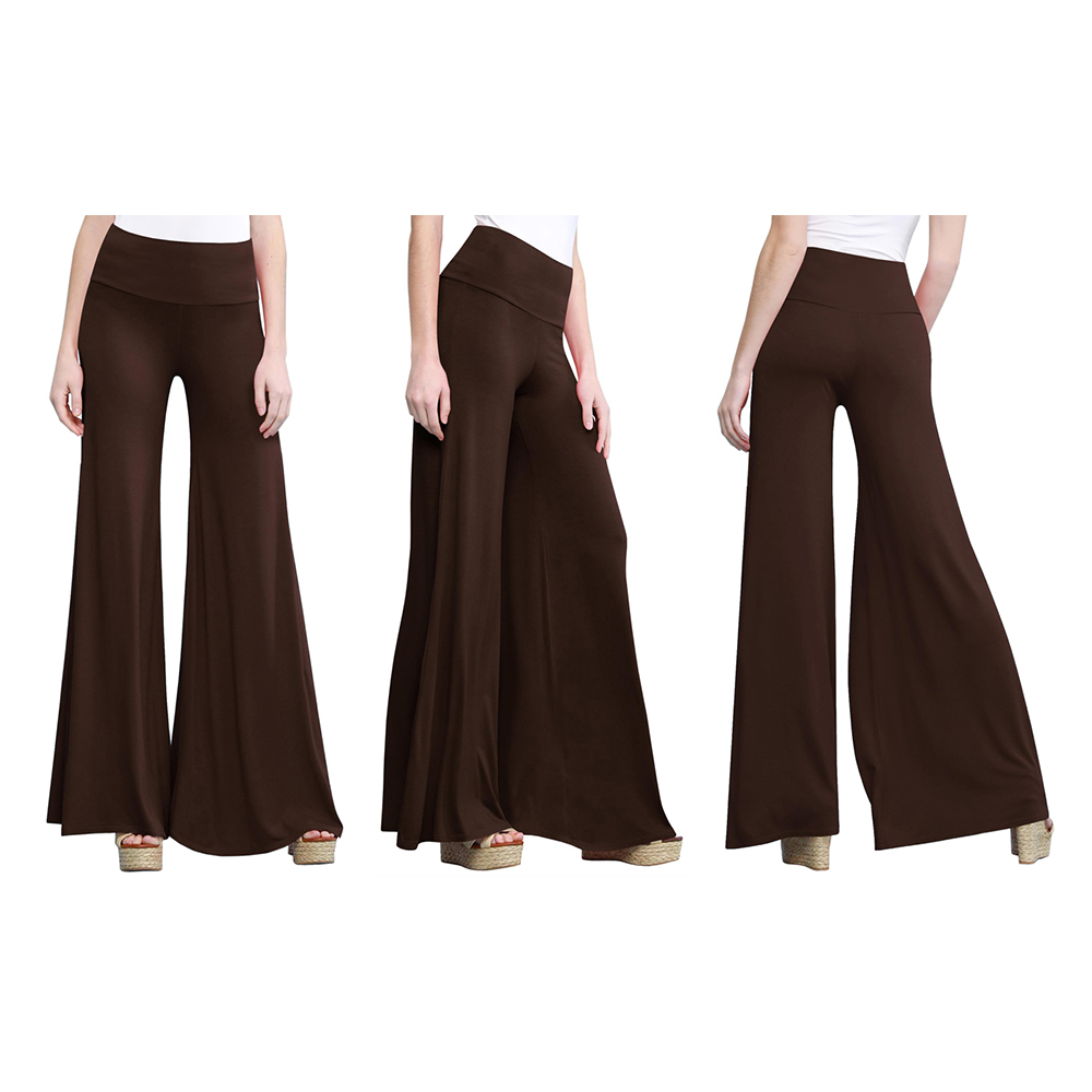 Women's Casual Comfy Wide Leg Palazzo Lounge Pants - Brown - Large
