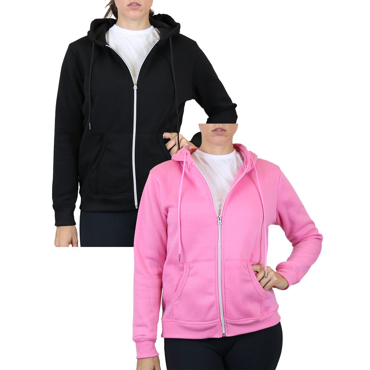 Women's Fleece-Lined Zip-up Hoodie (2-Pack) - WFH-1500 - BK-PK / M