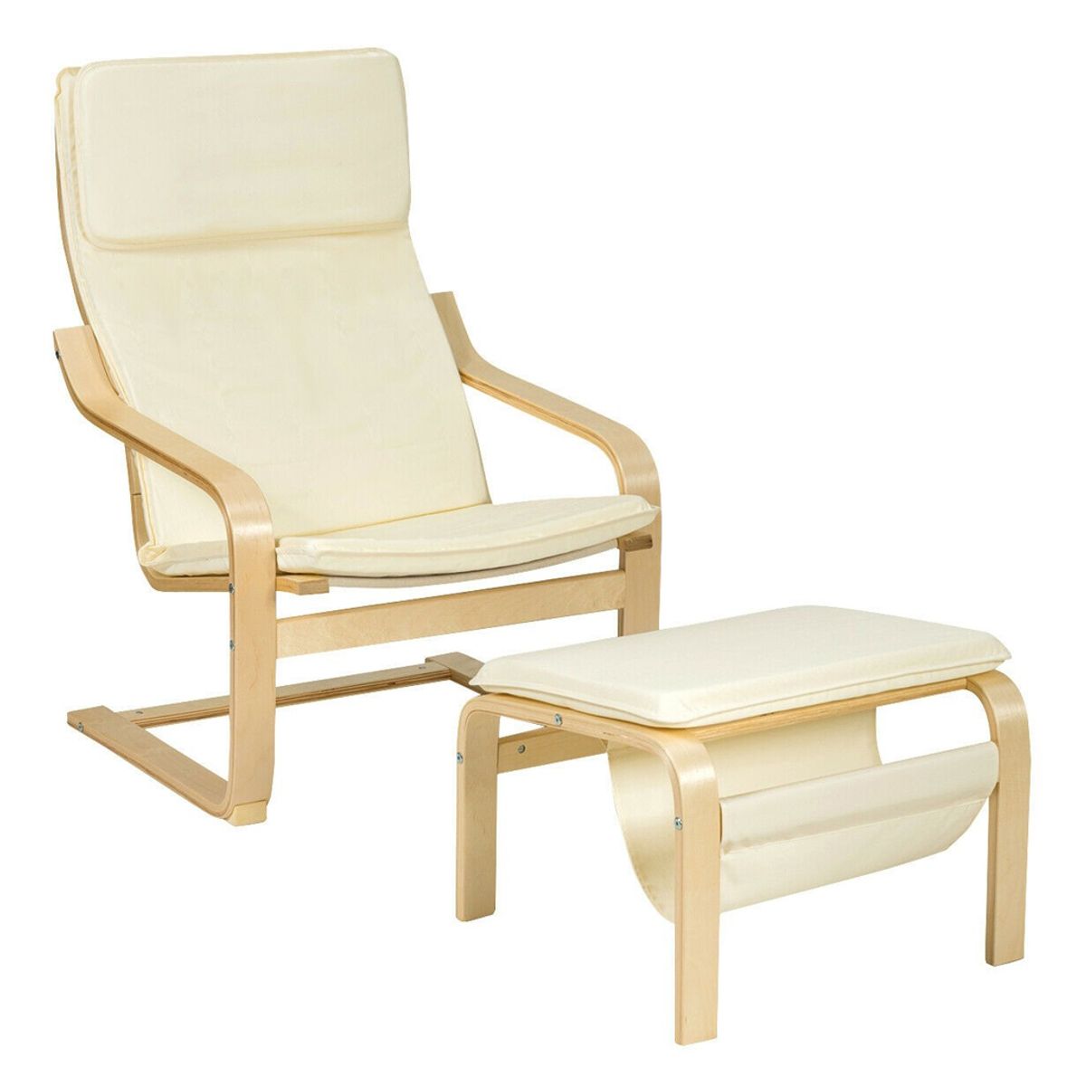 Photos - Sofa Costway Goplus Lounge Chair & Magazine Rack Ottoman - White HW64069WH 